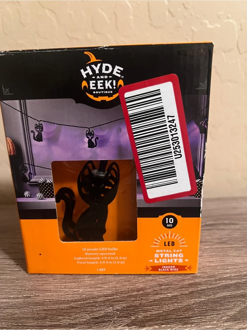 Target Hyde and Eek Halloween Metal Black Cat LED String Lights Purple NIB